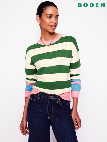 Boden Green Lucinda 100% Cotton Striped Jumper (F46223) | AZN 175