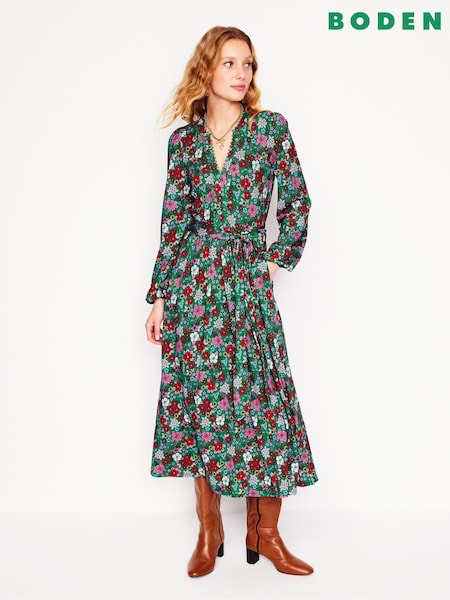 Boden Green Maeve Trim Jersey Midi Dress (F46246) | €145