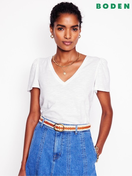 Blanco - Boden Short Sleeve V-Neck 100% Cotton T-Shirt (F46252) | 39 €