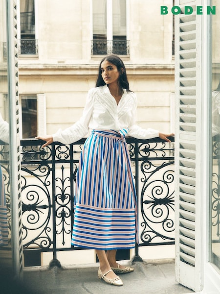 Boden Tie Belt Sateen Midi Skirt (F46269) | ‏563‏₪