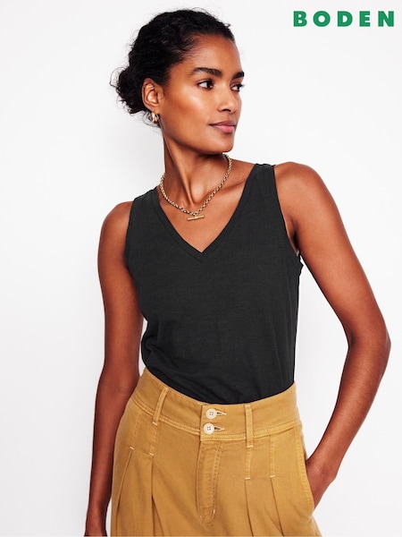 Boden Black Regular V-Neck Slub 100% Cotton Vest (F46270) | 119 QAR