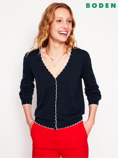 Boden Pru Scallop Trim Cardigan (F46274) | 396 LEI