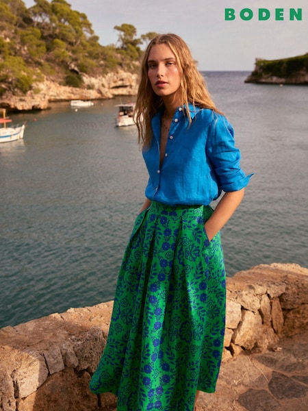 Boden Verity 100% Linen Midi Skirt (F46287) | 834 LEI