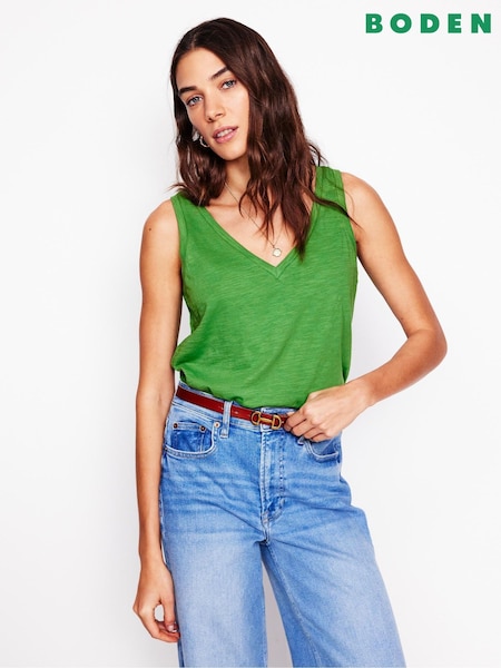 Verde - Boden Regular Decolteu în V Slub 100% Cotton Vest (F46313) | 179 LEI