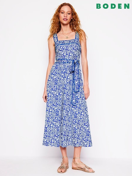 Boden Blue Square Neck Seam Midi Dress (F46315) | €143