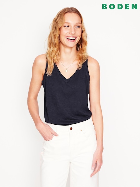 Boden Dark Blue Regular V-Neck Slub 100% Cotton Vest (F46317) | 119 QAR