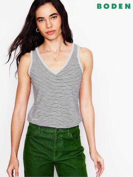 Boden Cream Regular V-Neck Slub 100% Cotton Vest (F46321) | €31
