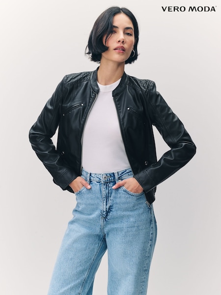 Vero Moda Collarless Faux Leather Jacket (F46365) | ‏221‏₪