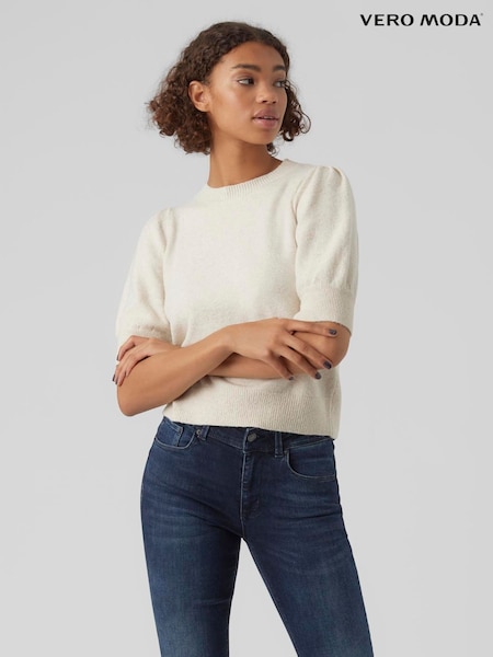 VERO MODA Cream Round Neck Puff Sleeve Knitted Jumper (F46366) | ₪121