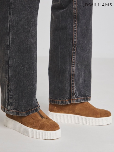 JD Williams Natural Wide Fit Zip Up Leather Trainers In Wide Fit (F46376) | €77