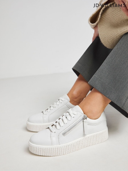 JD Williams White Wide Fit Side Zip Leather Trainers In Wide Fit (F46377) | €77