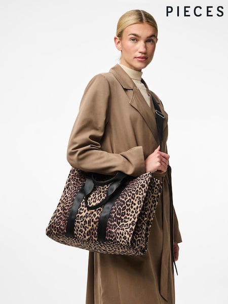PIECES Black Leopard Shopper Bag (F46393) | ₪176