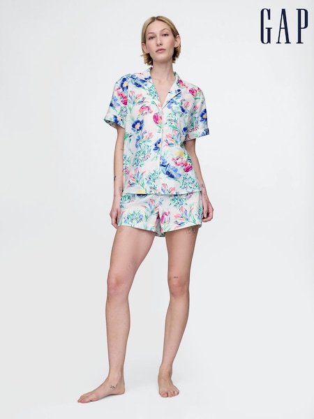 Gap White/Blue Floral Short Cotton Poplin Pyjama Bottoms (F46422) | €29