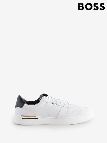 BOSS White Clint Stripe Detail Logo Trainers (F46449) | R$ 1,865