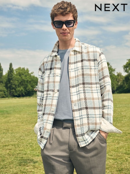 Ecru Check Twill Shacket (F46487) | €64