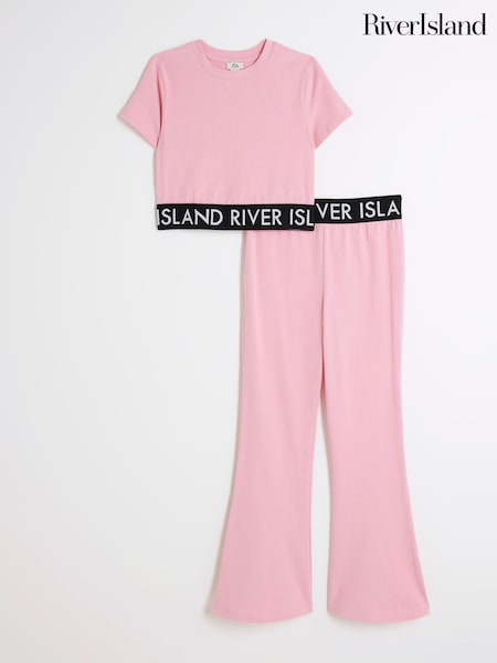 River Island Pink Girls Waistband Top and Kickflare Set (F46503) | €24