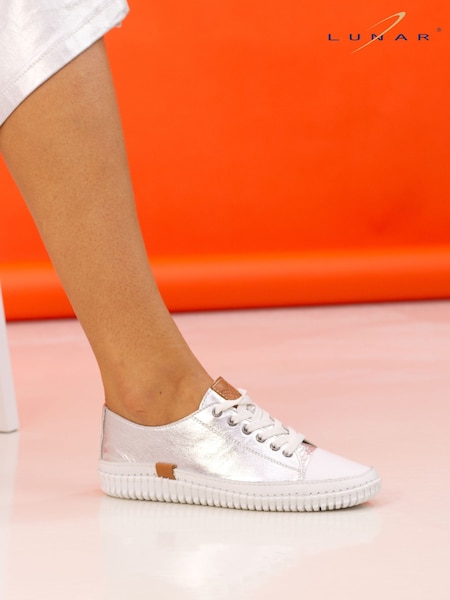 Lunar Silver Starlet II Plimsoll Leather Shoes (F46750) | €86