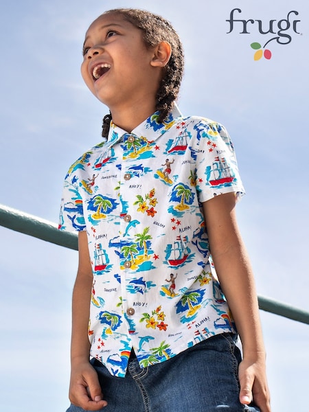 Frugi White Harvey Hawaiian 100% Organic Cotton Shirt (F46807) | €37 - €40
