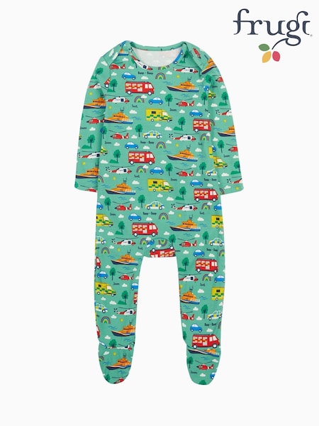 Verde - Frugi Green Easy Dressing Printed Sleepsuit (F46840) | 37 €