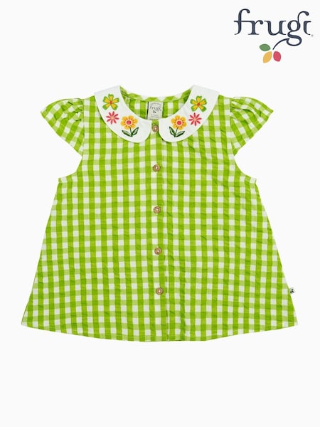 Frugi Green Gingham Flower Collared Shirt (F46841) | €37 - €40