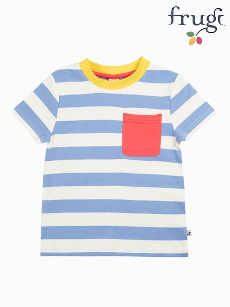 Frugi Blue Piran Pocket Non Appliqué 100% Organic Cotton T-Shirt (F46848) | €23 - €26