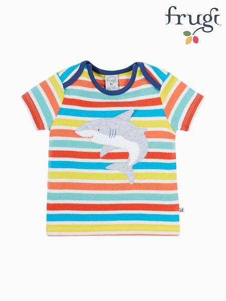 Frugi Blue Bobster Appliqué Rainbow 100% Organic Cotton T-Shirt (F46869) | €20 - €23