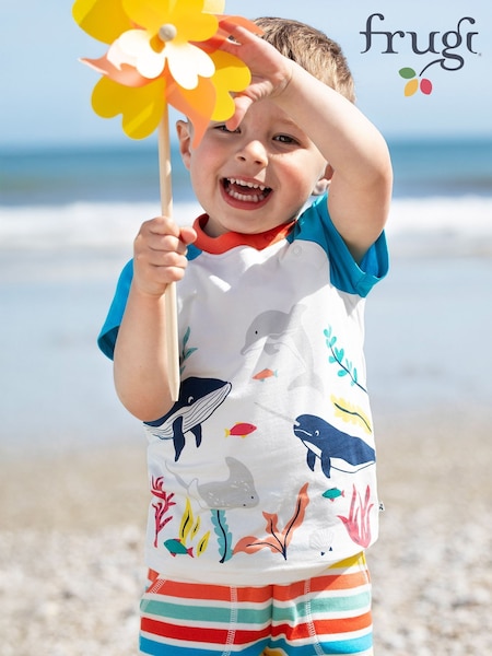 Frugi White Reid Raglan 100% Organic Cotton T-Shirt (F46882) | €23 - €25