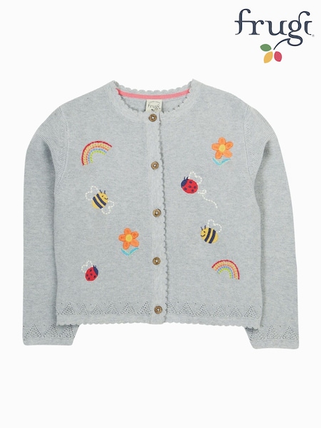 Frugi Grey Maia Embroidered 100% Organic Cotton Cardigan (F46884) | € 42 - € 47
