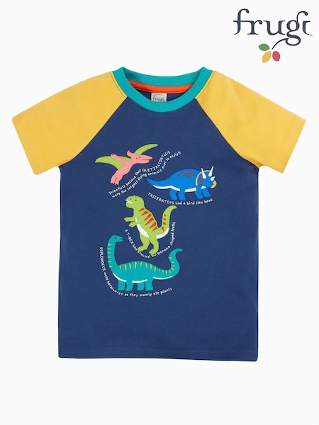 Sininen - Frugi Navy Renny Raglan T-paita - Applique Top (F46886) | €32 - €35
