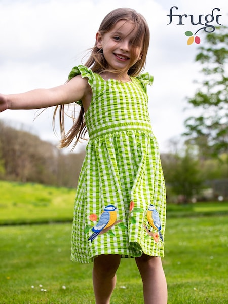 Frugi Green Gingham Bird Dress (F46889) | 283 LEI - 298 LEI