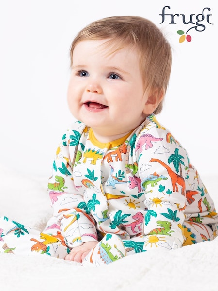Blanco - Frugi White Dinosaur Sleepsuit - Baby Clothing (F46915) | 31 €