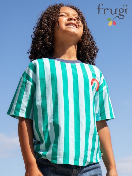 Frugi Blue Relaxed Striped Non Appliqué 100% Organic Cotton T-Shirt (F46928) | €23 - €25