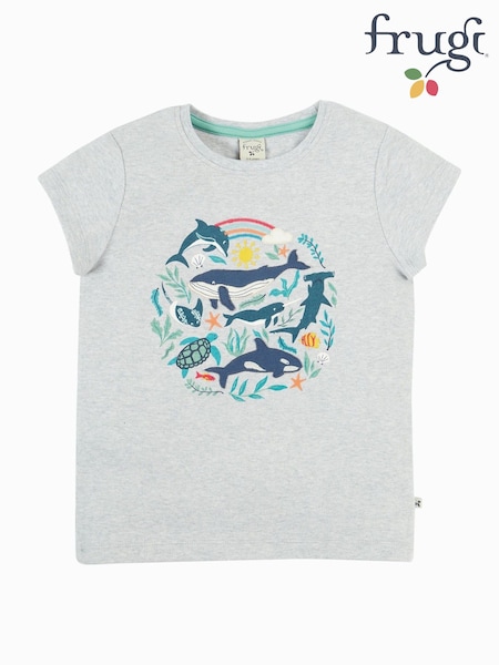 Frugi Grey Alice Appliqué 100% Organic Cotton T-Shirt (F46939) | 28 € - 31 €