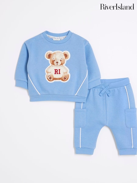 River Island Baby Boys Blue Bear Sweat Set (F46975) | ‏111‏₪
