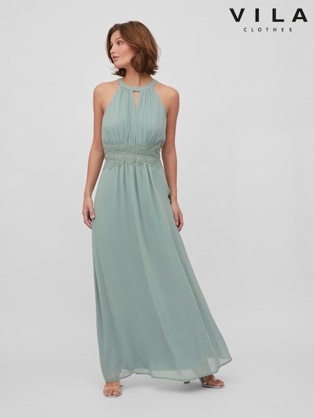 Зеленый - VILA Halterneck Flower Girl Lace Detail Occasion Maxi Dress (F46977) | €80