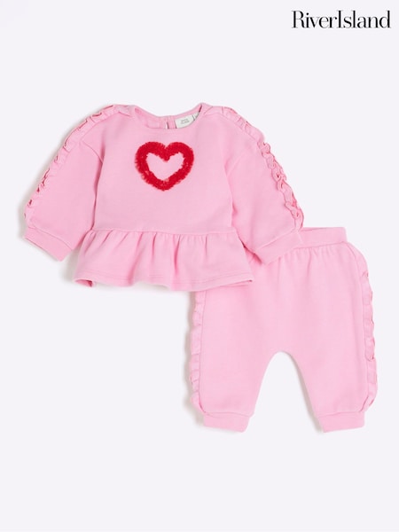 River Island Baby Girls Ruffle Trimmed Sweat Top & Joggers Set (F46983) | 164 LEI