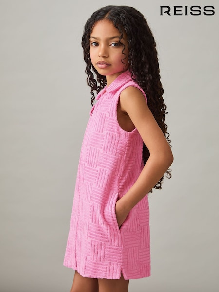 Reiss Pink Karyanne Textured Towelling Zip-Through Dress (F46992) | ₪292