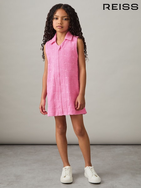 Reiss Pink Karyanne Textured Towelling Zip-Through Dress (F47034) | €50