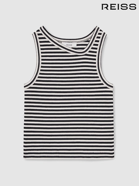 Reiss Navy Ali 13-14 yrs Stretch-Cotton Stripe Asymmetric Vest (F47048) | €25