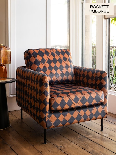 Rockett St George Caramel Brown Check Velvet The Edie Accent Chair (F47062) | €549
