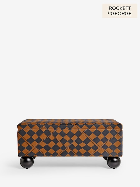 Rockett St George Caramel Brown Check Velvet The Balls Storage Ottoman Bench (F47063) | €442