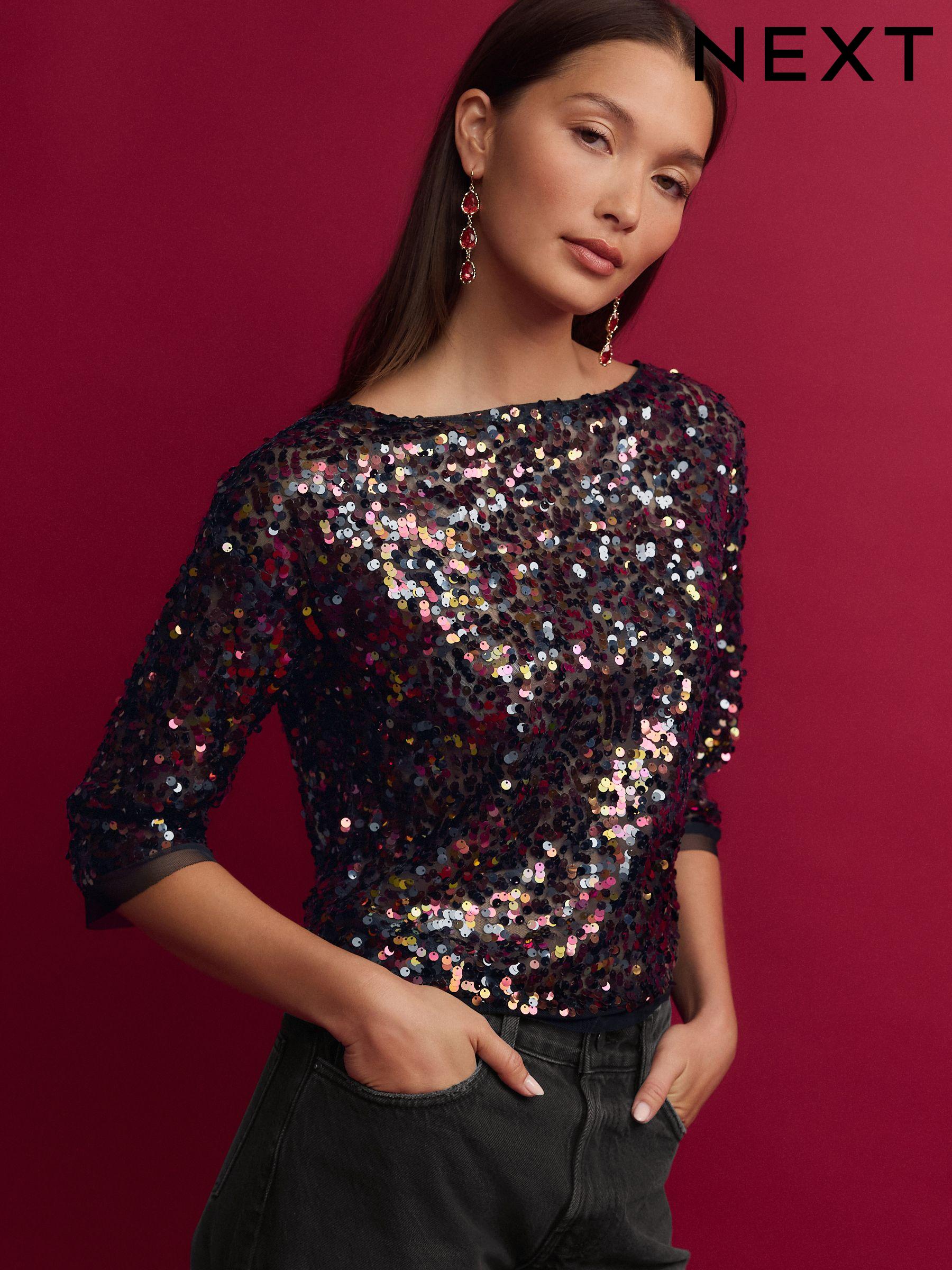 Sequin tops petite discount