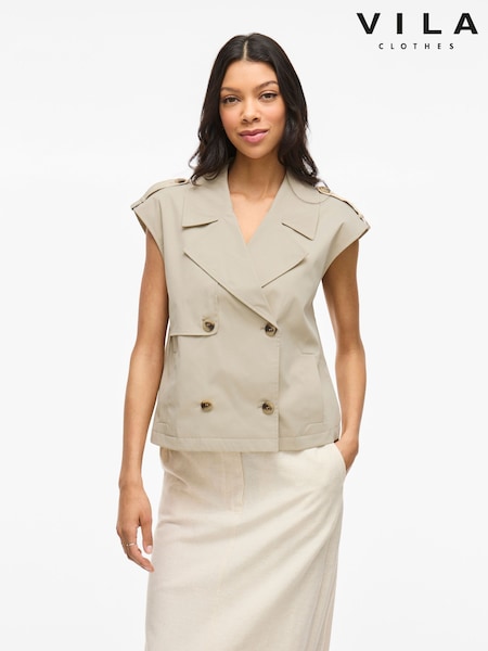 VILA Beige Sleeveless Gilet Trench Coat (F47078) | €72
