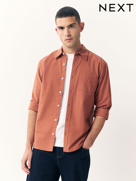 Rust Brown Slim Fit Long Sleeve Oxford Shirt (F47086) | €31 - €35
