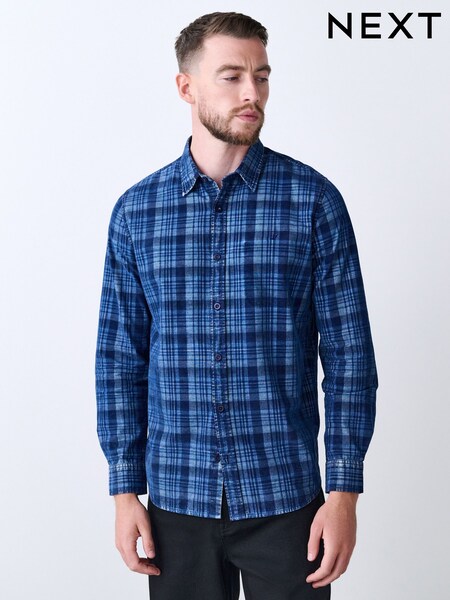 Blue Check Long Sleeve Cord Shirt (F47093) | €50