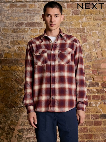 Damson Red Western Style Ombre Check Long Sleeve Shirt (F47099) | €42