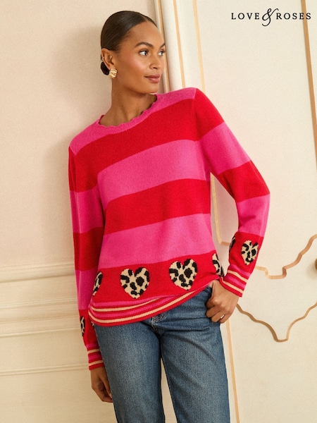 Love & Roses Pink and Red Stripe Animal Heart Jumper (F47118) | 203 QAR
