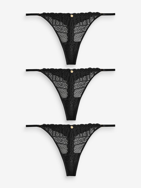 KBX Black Thong Lace High Leg Knickers 3 Pack (F47143) | €23