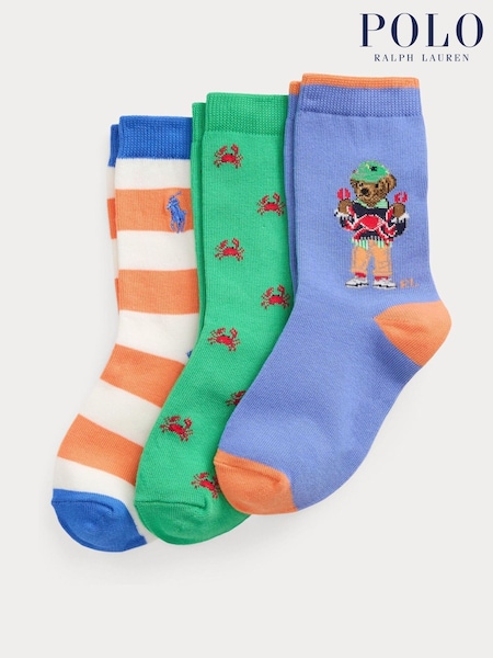 Polo Ralph Lauren Lauren Boys Polo Bear Crab Stripe Socks 3 Pack (F47151) | 24 €