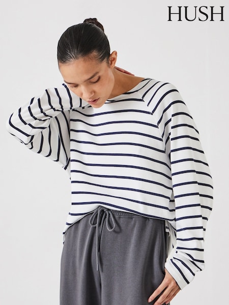 Hush White Matilda Stripe 100% Cotton Raglan Top (F47218) | kr643